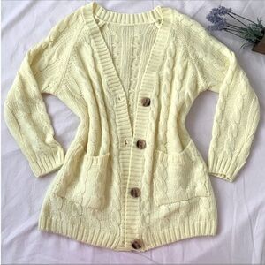 Chunky cable knit button cardigan, Size S, pastel yellow